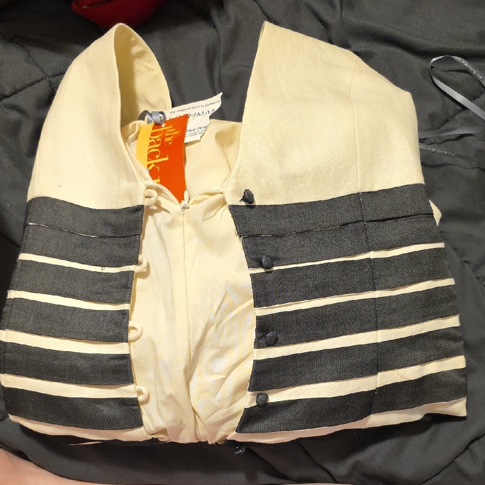 Bill Blass Cream and Black Striped Dress